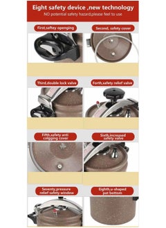 HTH Multifunction Premium Aluminum Non Stick Quick Cooking Arabic Pressure Cooker Large Capacity Commercial Pressure Cooker Pot Explosion Proof Induction Compatiable Steamer Cooking Pressure Canner with Heat Insulating Handle Leak Free Lid with Double Lock Safety Features 3/5/7/9/11/15 Liters  - Image 5