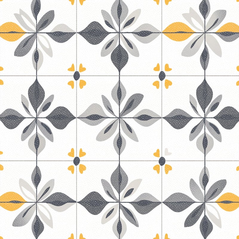 HOMETITUTE 10PCS 12x12 Inch Gray Yellow Floral Geometric Flat Surface Peel and Stick Floor Tiles Removable Self Adhesive Vinyl Flooring Stickers for Bathroom Kitchen Living Room Entryway Home Decor - Image 1