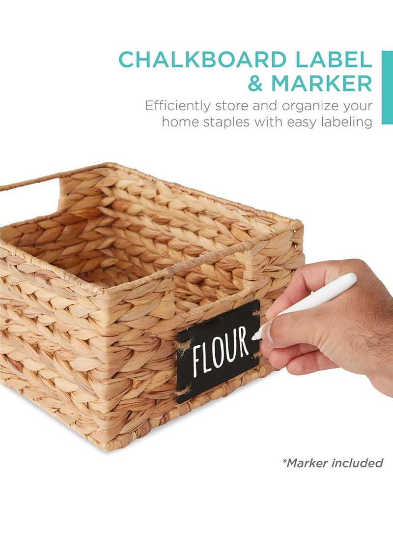 LENND 4 Hand Woven Water Hyacinth Food Baskets, Woven Storage Bags with Chalkboard Labels, Countertop Cabinet Organizers for Bedroom Living Room Home Storage and Decoration  - Image 2
