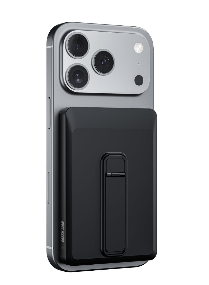 GREEN LION 5000mAh Vita PD 20W Power Bank, Portable PowerBank with MagSafe Compatibility, Ultra Slim Design & Built In Stand, Detachable Braided Type-C to Type-C Cable, Strong Magnets, Safety Protection, 15W Wireless Output, Mag Safe Power Bank Compatible with iPhone 14/15/16/17 Series - Black - Image 2