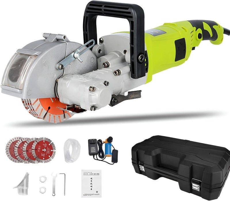 Wall Groove Cutting Machine, Electric Chaser With 5 Saw Blades, 0-37mm Adjustable Depth, 33mm Slot Width, For Concrete Stone Marble Granite(Green) - Image 1