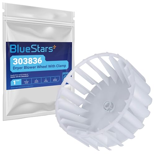 BlueStars عجلة مروحة مجفف BlueStars Y303836 303836 غير قابلة للكسر مع قطعة تثبيت - متوافقة مع مجففات Maytag و Jenn-Air الدولية - تحل محل 1245880 AP4294048 - Image 1