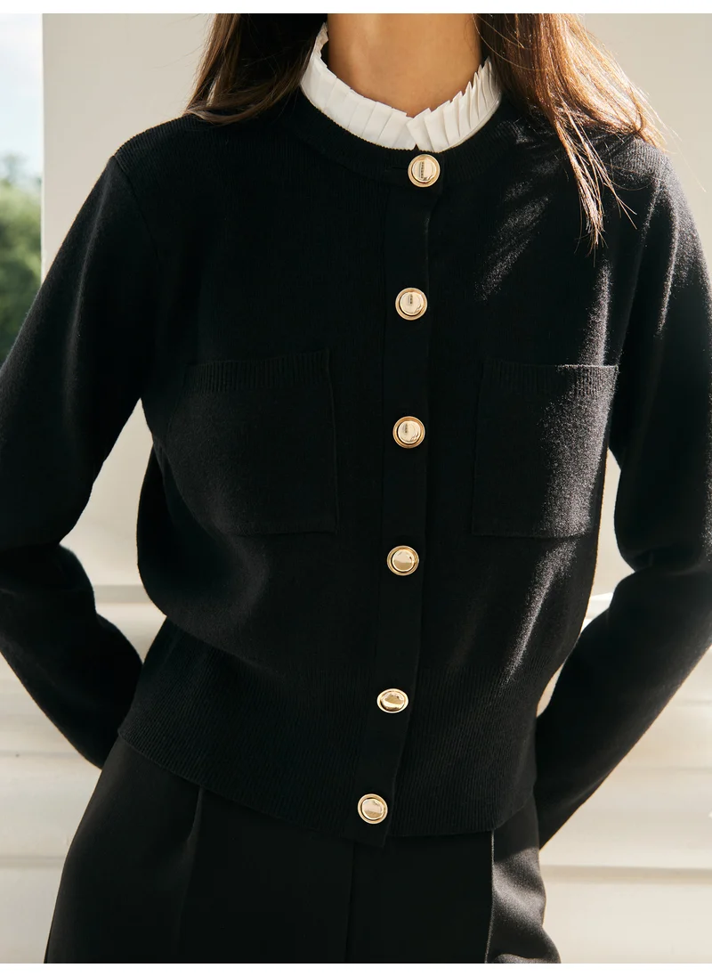 Lichi Cardigan with pleated insert on the collar