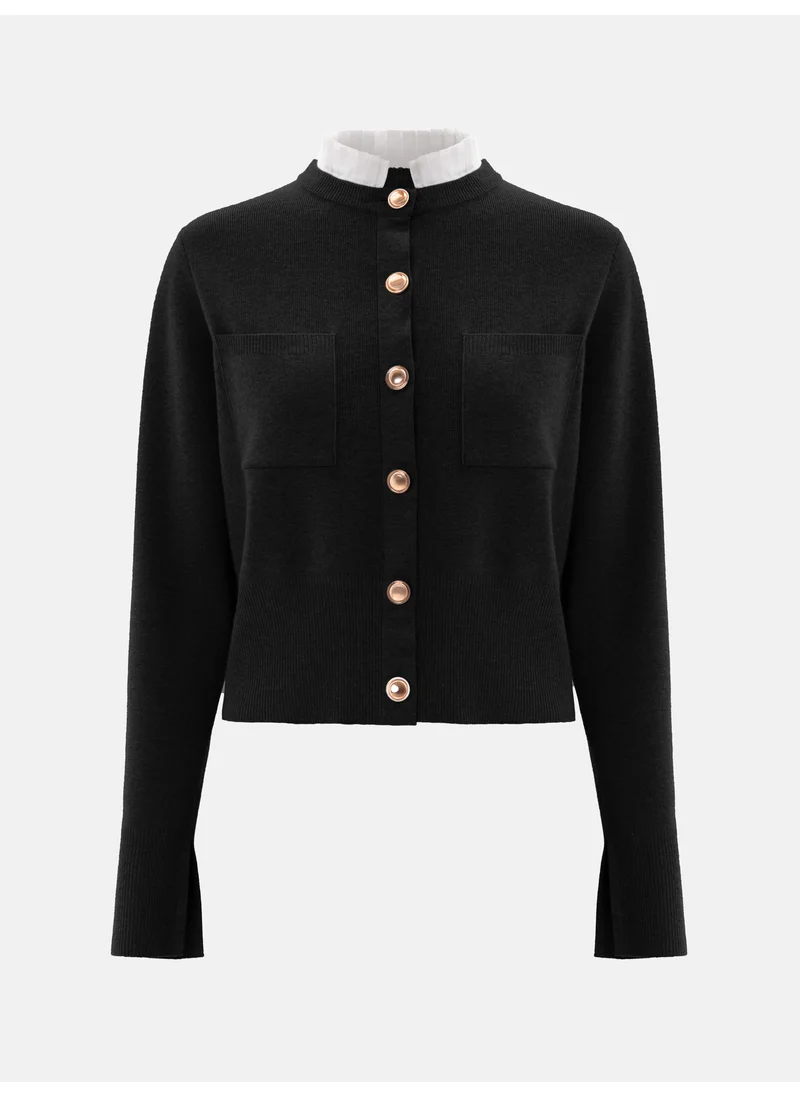 Lichi Cardigan with pleated insert on the collar