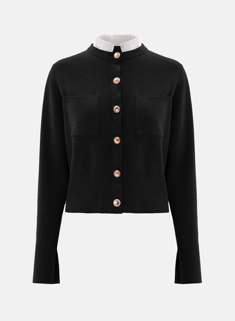 Lichi Cardigan with pleated insert on the collar