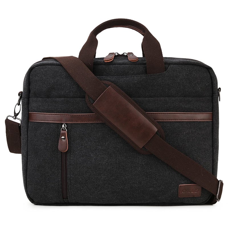 RAVUO Messenger Bag for Men, Water Resistant 17-17.3 Inch Laptop Bag Convertible Canvas Briefcase Shoulder Satchel for Work Business Black - Image 1