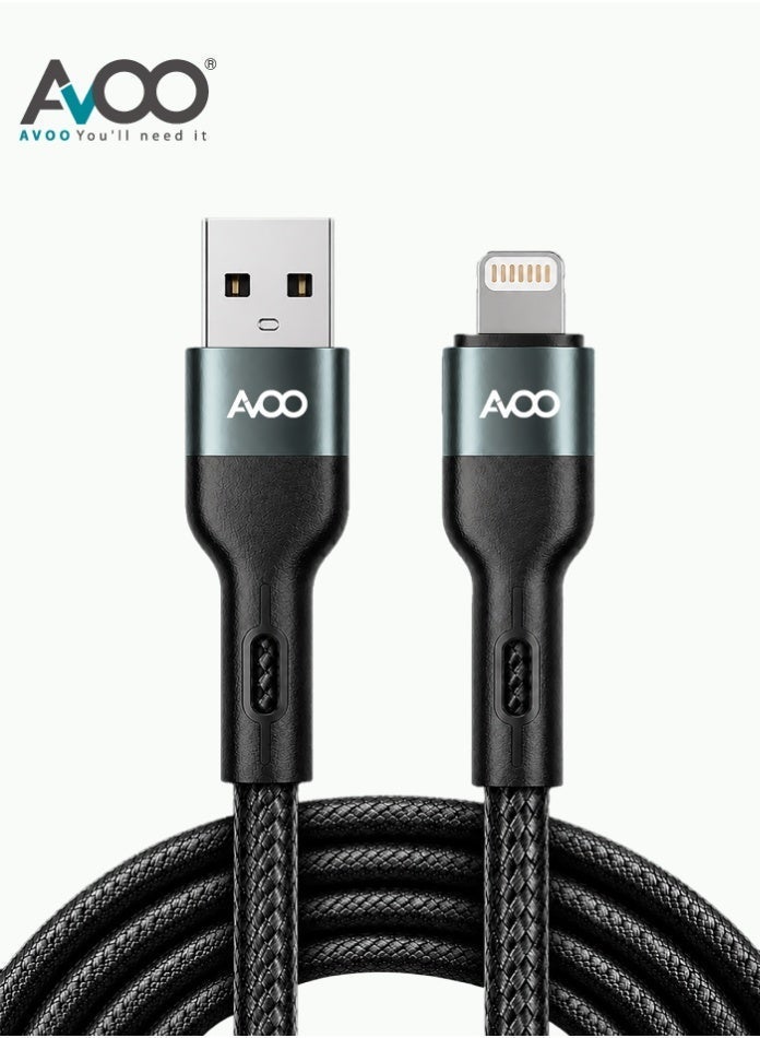 AVOO 2 Meter Fast Charging Cable – USB to Lightning 3A, Durable Braided High-Speed Data and Charging Cable for iPhone & iPad - Image 1