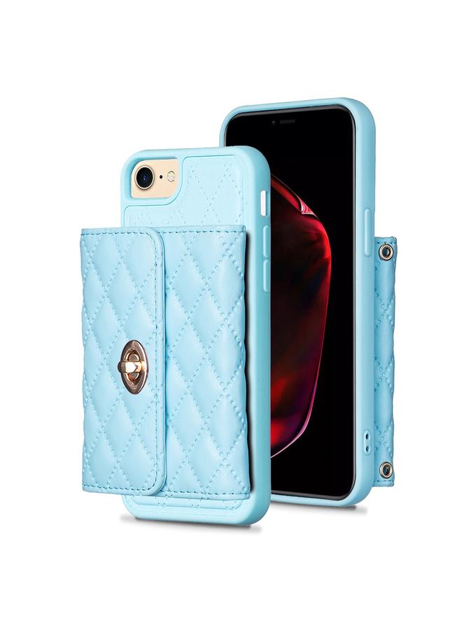 اس-توب جراب لهاتف iPhone SE 2022 / 2020 / 8 / 7 بمحفظة معدنية أفقية من الجلد على شكل معين - Image 1