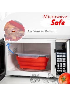 BESANTEK Pizza Container with 5 Serving Trays- Expandable Pizza Storage Container That Save Plenty Of Space And Organize - Microwaveable, BPA Free, & Dishwasher Safe (Red)  - Image 4