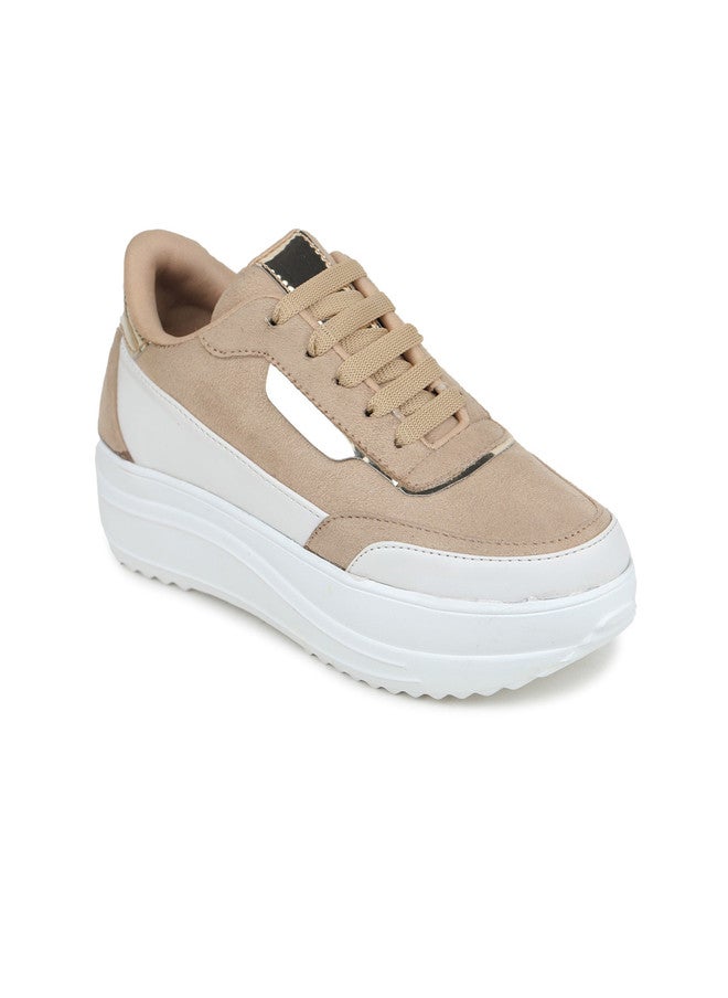 She Zone Beige & White Colourblocked Sneakers for Women - Image 2