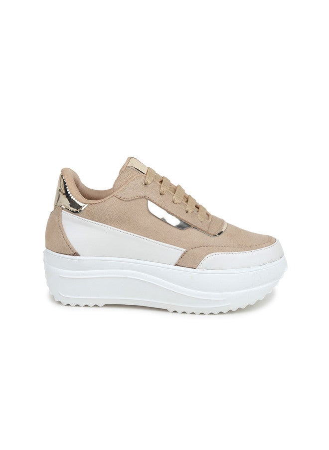 She Zone Beige & White Colourblocked Sneakers for Women - Image 4