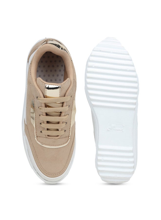 She Zone Beige & White Colourblocked Sneakers for Women - Image 5