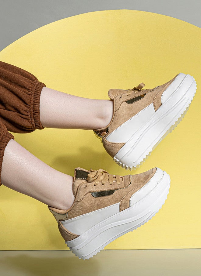 She Zone Beige & White Colourblocked Sneakers for Women - Image 1