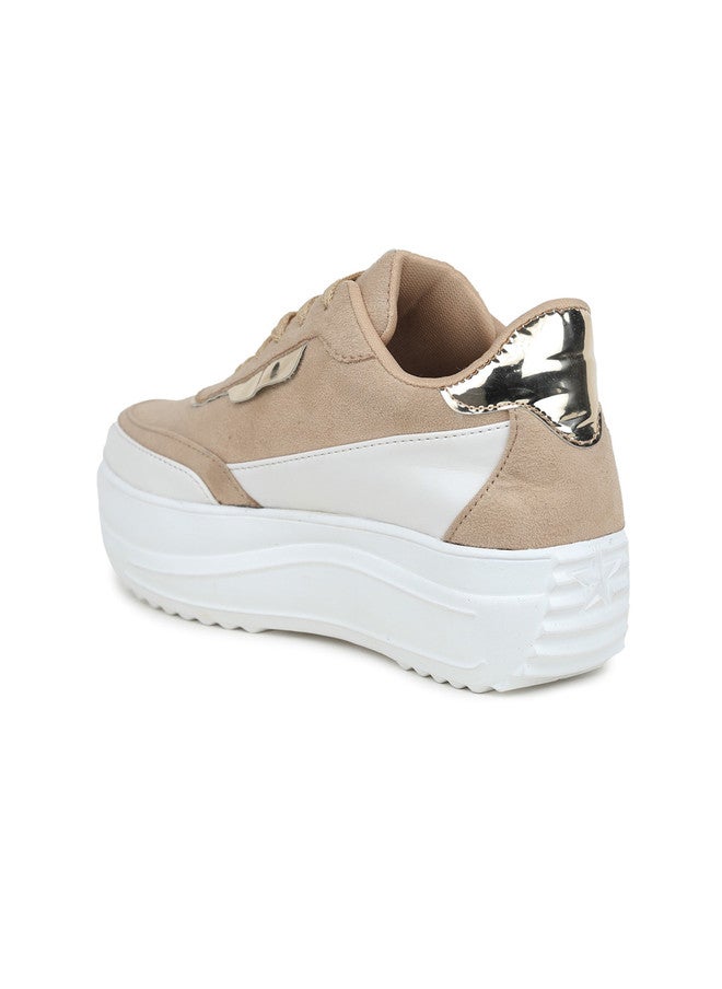 She Zone Beige & White Colourblocked Sneakers for Women - Image 3