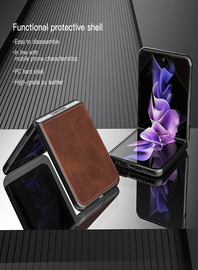 Foluu for Samsung Galaxy Z Flip 3 5G Case, Galaxy Z Flip 3 5G Leather Case, PU Leather + Hard PC Shell Ultra Thin Slim Durable Protective Phone Case Cover for Samsung Galaxy Z Flip 3 5G 2021 (Brown) - Image 3