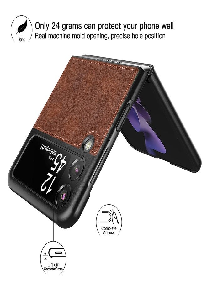 Foluu for Samsung Galaxy Z Flip 3 5G Case, Galaxy Z Flip 3 5G Leather Case, PU Leather + Hard PC Shell Ultra Thin Slim Durable Protective Phone Case Cover for Samsung Galaxy Z Flip 3 5G 2021 (Brown) - Image 2