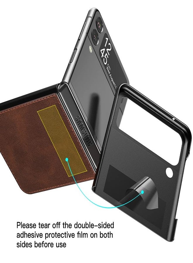 Foluu for Samsung Galaxy Z Flip 3 5G Case, Galaxy Z Flip 3 5G Leather Case, PU Leather + Hard PC Shell Ultra Thin Slim Durable Protective Phone Case Cover for Samsung Galaxy Z Flip 3 5G 2021 (Brown) - Image 4