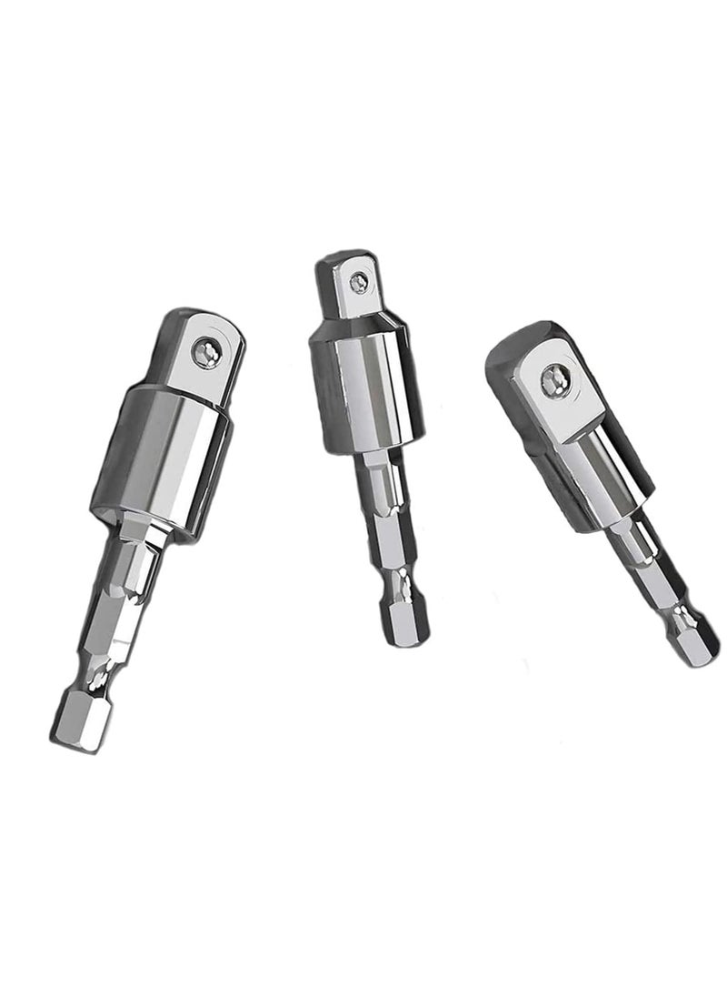 SYOSI - Power Drill Sockets Adapter Impact Driver Adapter 360 Degrees Rotatable Hex Shank Impact Driver Socket Adapter Socket to Drill Adapter 1/4" 3/8" 1/2" Impact Driver Adapter 3 Piece - Image 1