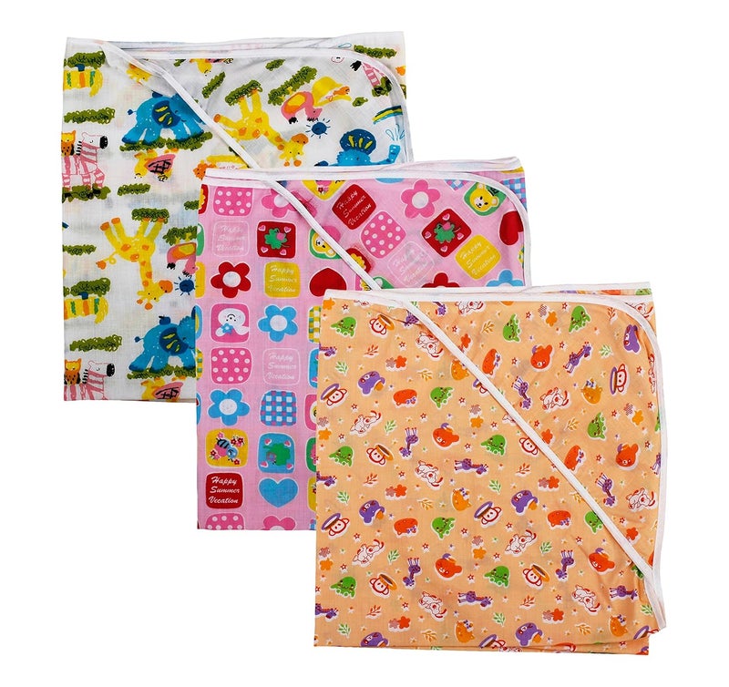 First Kids Step Baby's Cotton Single Layer Blanket (Multicolor, 0-6 Months) -Pack of 3 - Image 1