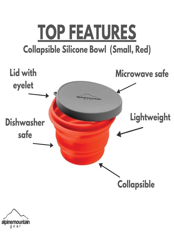 Alpine Mountain Gear Collapsible Silicone Bowl with Lid for Camping and Backpacking - Camping Dishware Gear Essentials in Small/Red (Made by Caddis Sports) - Image 2