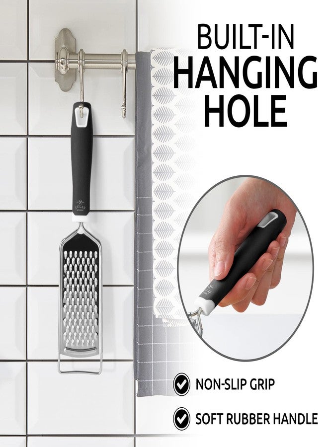 زولاي كيتشن مبشرة جبن احترافية من زولاي كيتشن، مصنوعة من الفولاذ المقاوم للصدأ - مبشرة ليمون متينة مقاومة للصدأ مع مقبض - مبشرة يدوية مسطحة للجبن والشوكولاتة والتوابل وغيرها - أسود - Image 5