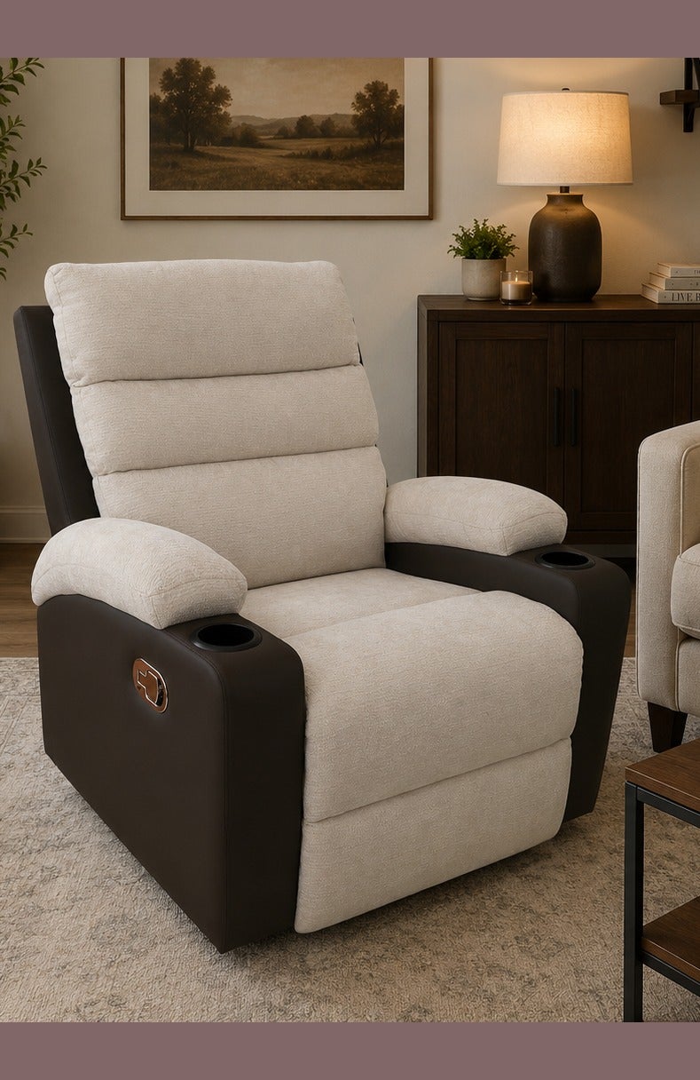 Luxury Manual Recliner Sofa Chair with Cup Holders for Living Room Comfort Seating - Image 1