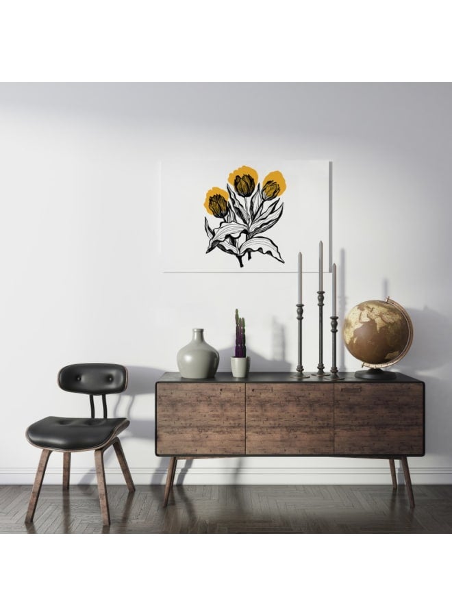 Home Gallery Detailed Illustration Three Flowers Black Yellow Printed canvas wall art 120x80 - Image 3