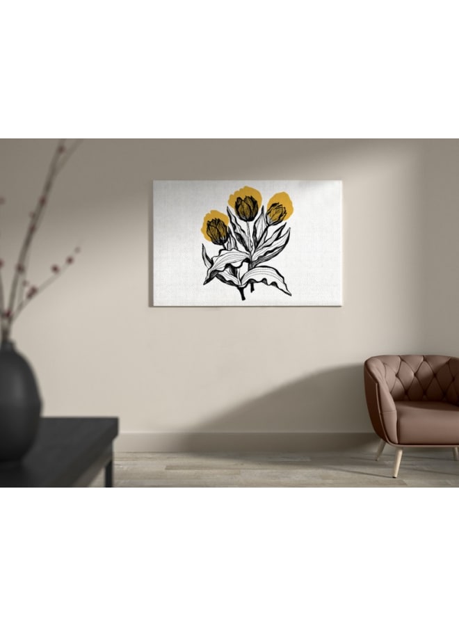 Home Gallery Detailed Illustration Three Flowers Black Yellow Printed canvas wall art 120x80 - Image 2
