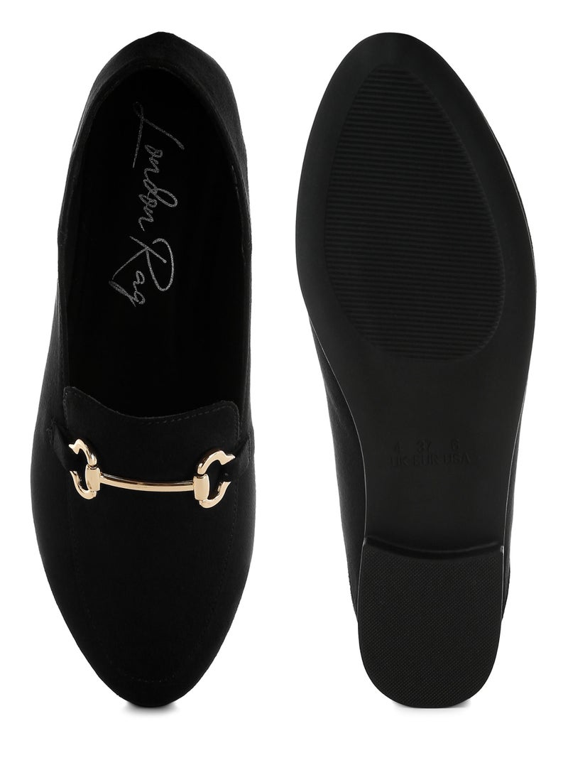 London Rag Women's Horsebit Embellished Flat Loafers in Black - Image 4