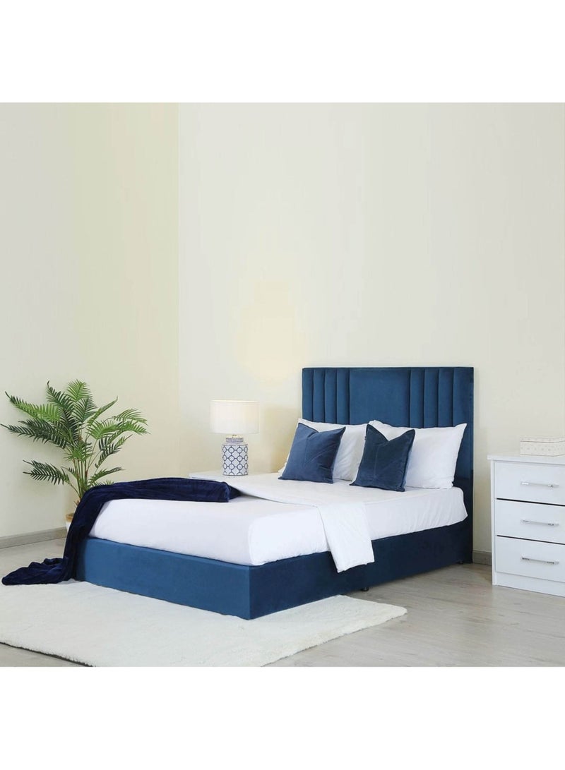 Karnak Superior Upholstered Velvet Bed Frame Bedroom Furniture Strong And Sturdy Modern Design Wooden Bed | Quiet & Comfortable Bed (Eu - Single 90x200cm, Blue) - Image 1