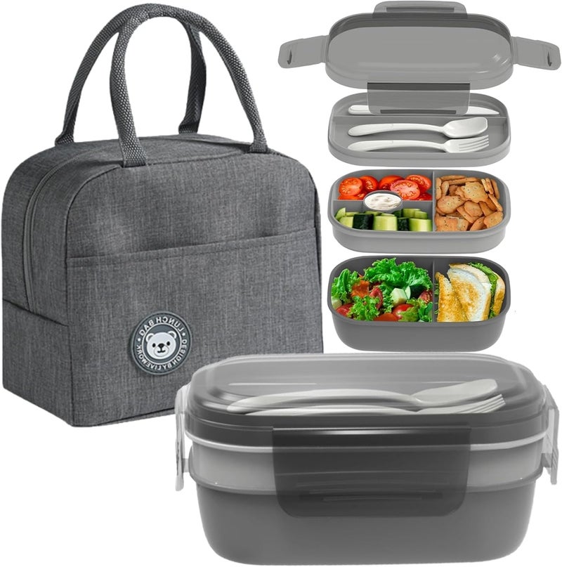 Lunch Box for Kid School,Children's Lunch Box with Compartments, Bento Box Children, Leak-proof Lunch Box for Girls and Boys, Snack Box, Perfect for School, Nursery & Trips (Grey-1)