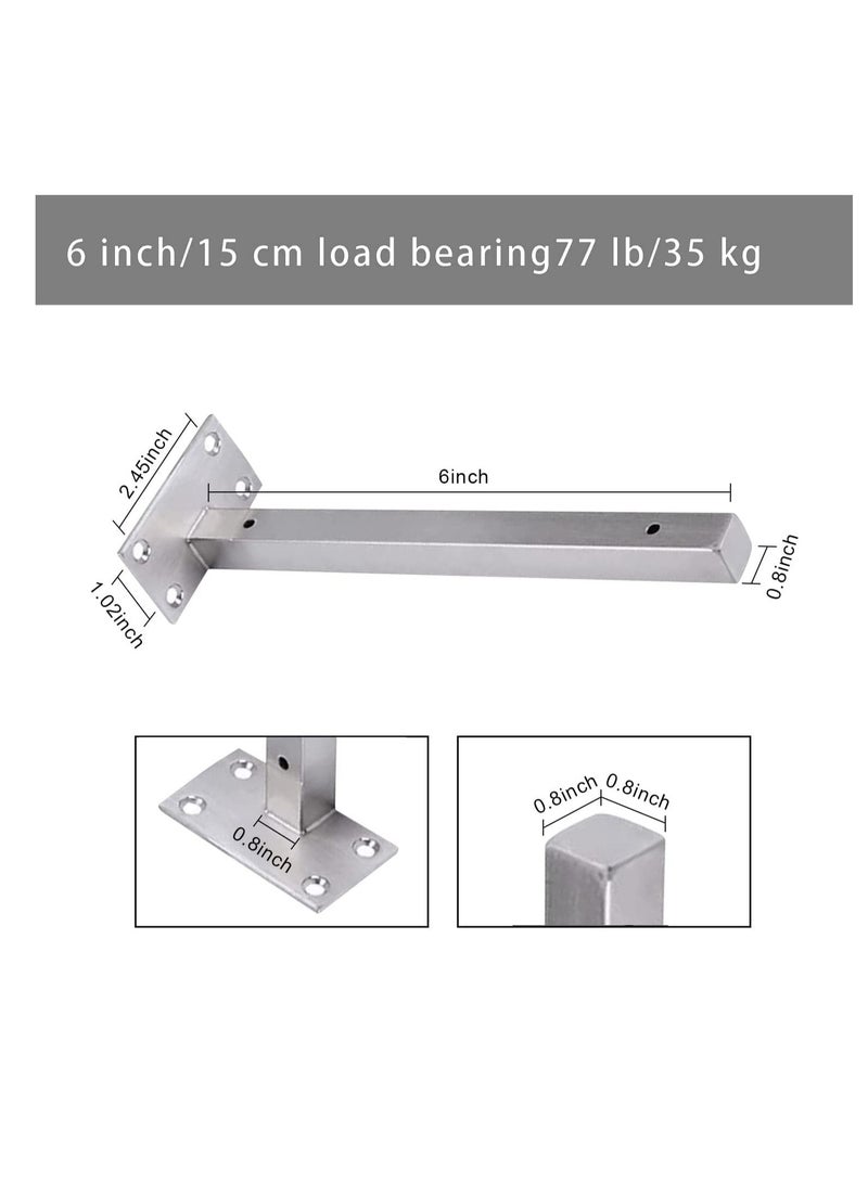 Floating Shelf Brackets,  2 Pcs 6 inch Silver Heavy Duty Shelf Brackets, Premium Solid Steel Shelf Supports for Shelves, Heavy Floating Shelves Hardware for Shelves Support DIY  - Image 5