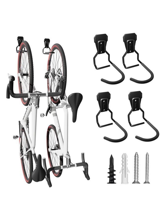 Wallavant Wall Mount Bike Hooks, Bike Hooks for Garage, Vertical Bike Hanger for Indoor Use, Heavy Duty with 8mm Thick Steel Frame, 4PCS Storage System, Black - Image 1