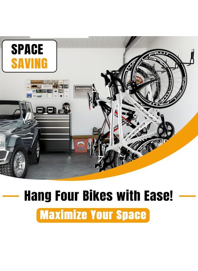 Wallavant Wall Mount Bike Hooks, Bike Hooks for Garage, Vertical Bike Hanger for Indoor Use, Heavy Duty with 8mm Thick Steel Frame, 4PCS Storage System, Black - Image 2