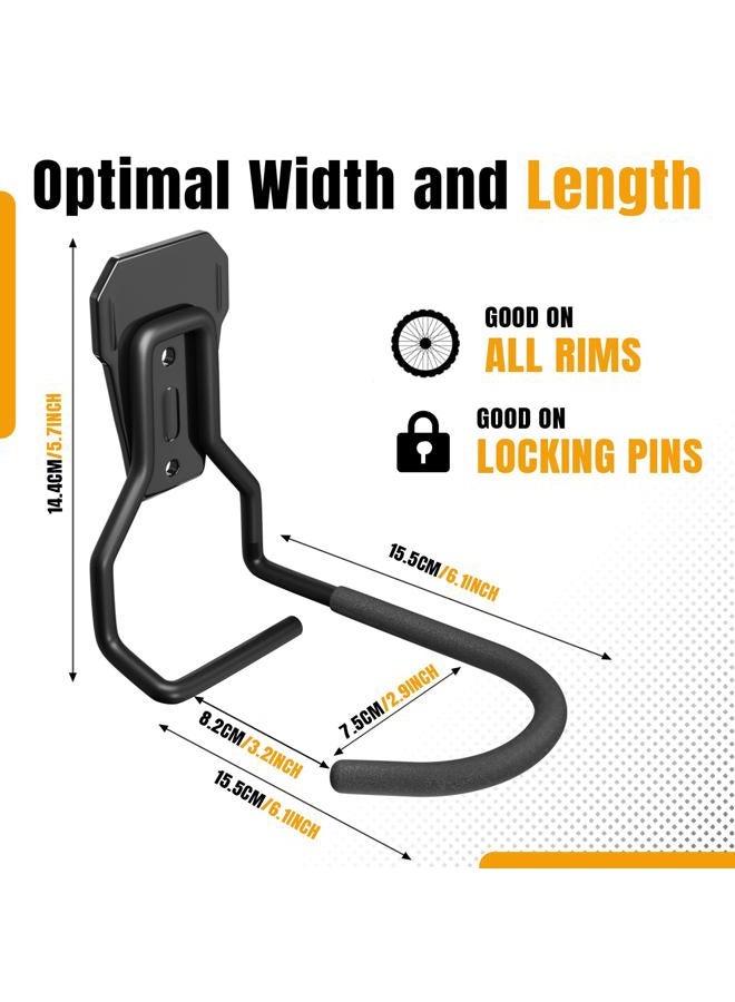 Wallavant Wall Mount Bike Hooks, Bike Hooks for Garage, Vertical Bike Hanger for Indoor Use, Heavy Duty with 8mm Thick Steel Frame, 4PCS Storage System, Black - Image 4