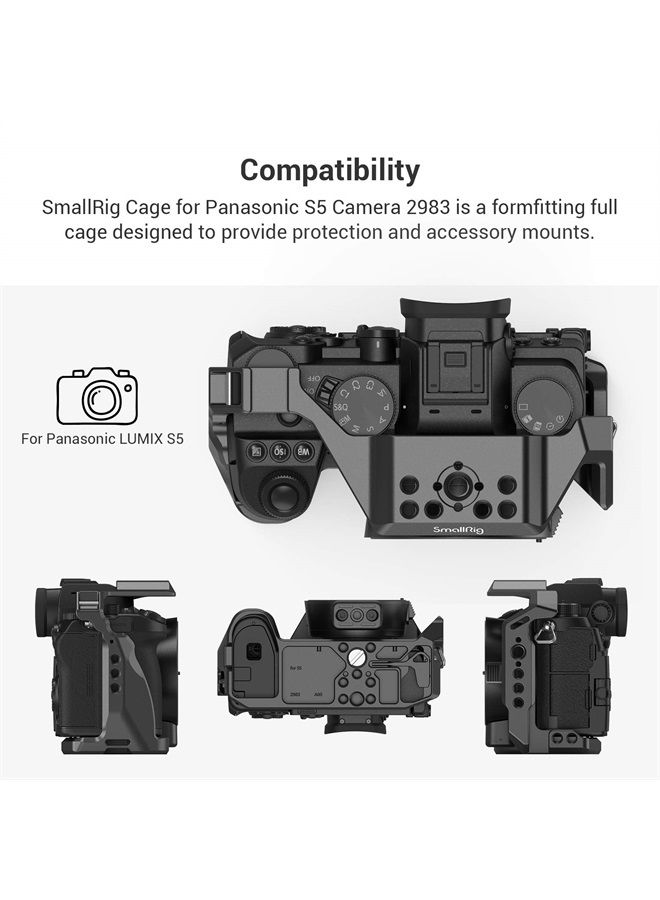 SmallRig S5 Cage Kit for Panasonic LUMIX S5 Camera, Aluminum Alloy Camera Cage with NATO Rail and Cold Shoe Mount for Microphone and Light 2983 - Image 3