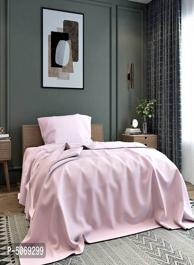 ملاءة سرير سادة من BELVOSTUM Homes، 250 خيط، مصنوعة من 100% ألياف دقيقة، لسرير مفرد مع غطاء وسادة واحد (وردي).
