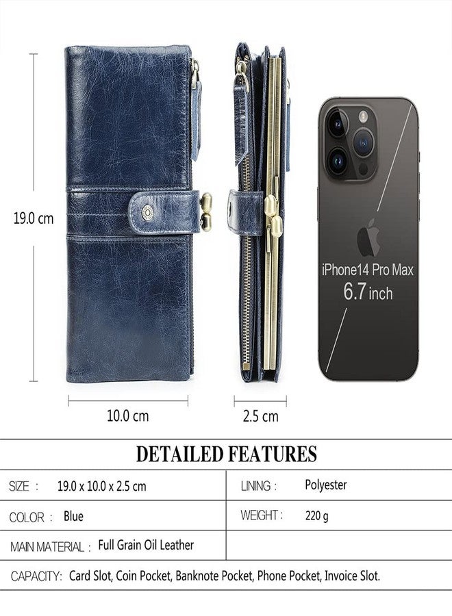 CONTACTS Kiss Lock Wallet for Women Leather Clutch Wallet Vintage Coin Purse RFID Wallet Bifold Blue Card Phone Holder - Image 3