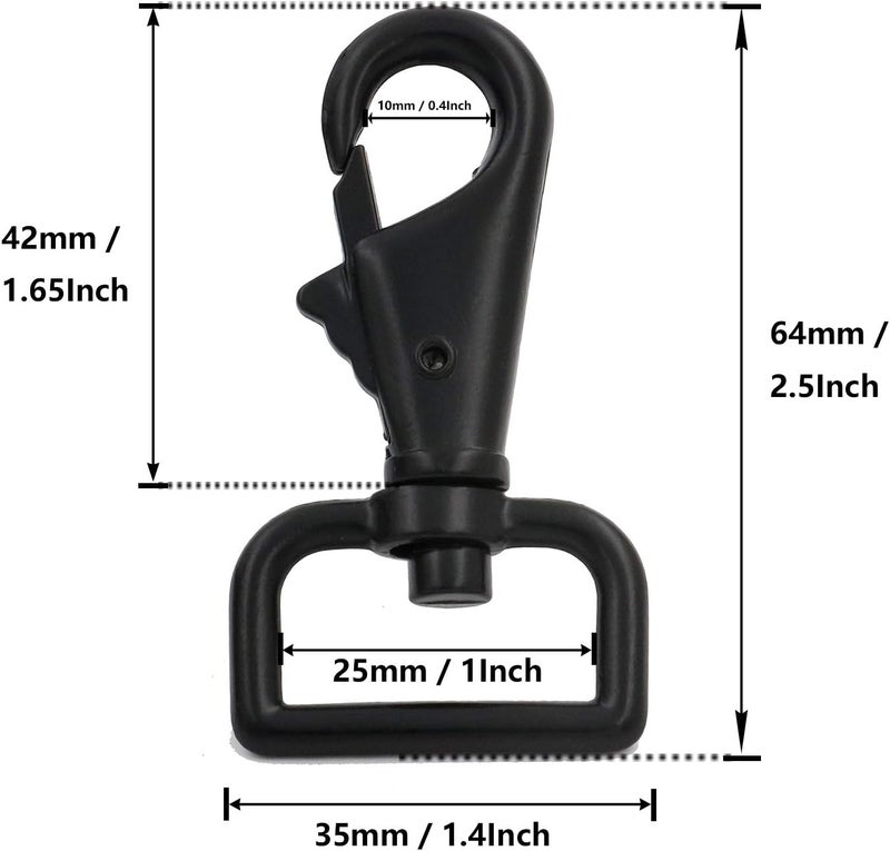 BIKICOCO 1'' Swivel Trigger Tilt & Bump Thumb Knob Bolt Snap Hook Lobster Clasp for Dog Leash Collar, Webbing, Black - Pack of 10 - Image 2