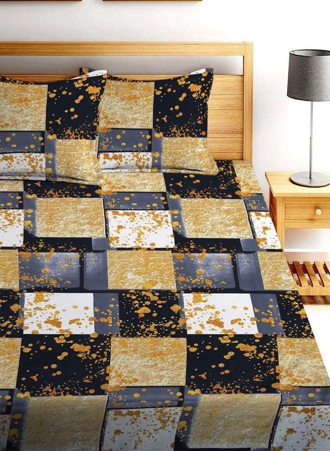 LAYNORA Premium Cotton Elastic Fitted Bedsheets with 2 King Size Pillow Covers | Double Bed with All Around Elastic 180 TC Supersoft/Breathable| Size-78X72+10 inches| Dark Blue & White - Image 3