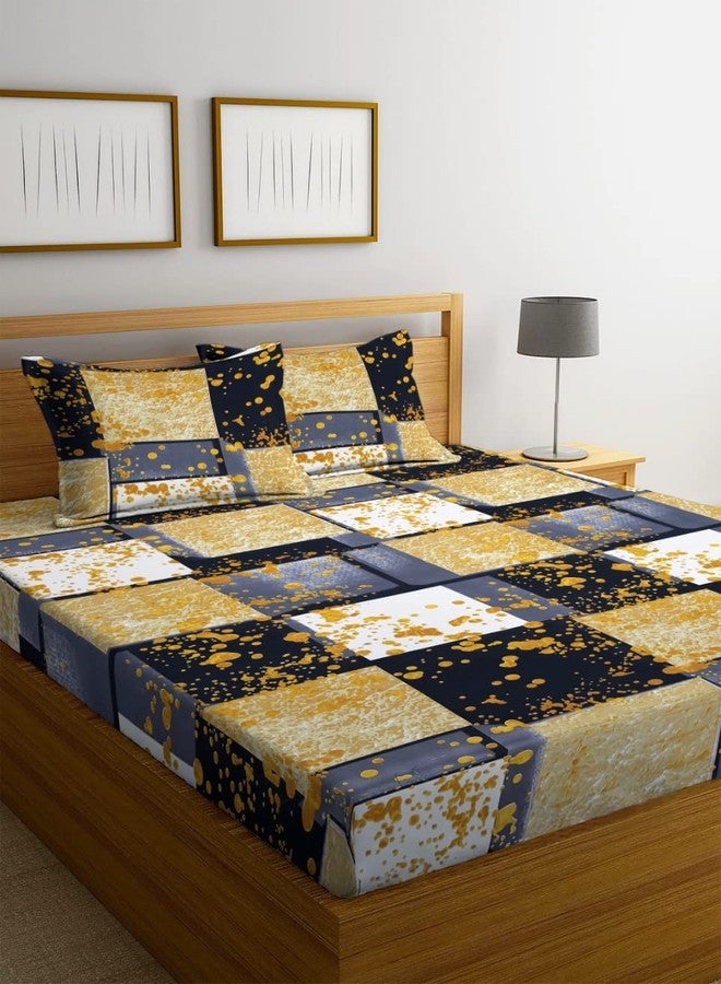 LAYNORA Premium Cotton Elastic Fitted Bedsheets with 2 King Size Pillow Covers | Double Bed with All Around Elastic 180 TC Supersoft/Breathable| Size-78X72+10 inches| Dark Blue & White - Image 4