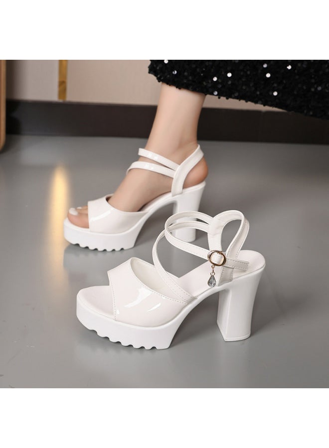 Sandals Women's Summer High Heel Thick Heel Platform  New Korean Style Women's Shoes With A Buckle With Fish Mouth