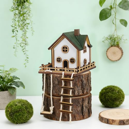 JULEASEL Fairywood Mini Treehouse Whimsical Wooden Treehouse for Plant Pots Fairy Gardens Indoor Greenery Miniature Treehouse for Desktop Dcor - Image 1