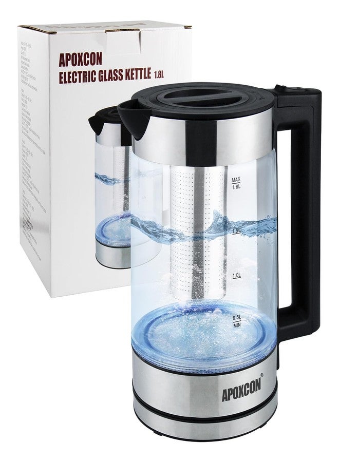 APOXCON Electric Kettle for Boiling Water 1.8L Tea Kettle with Removable Infuser, Borosilicate Glass Water Boiler with LED Light, Automatic Shut Off, Boil-Dry Protection, Cordless Serving & BPA Free - Image 1