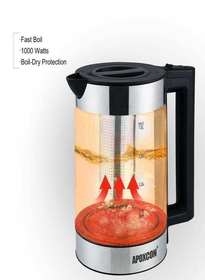 APOXCON Electric Kettle for Boiling Water 1.8L Tea Kettle with Removable Infuser, Borosilicate Glass Water Boiler with LED Light, Automatic Shut Off, Boil-Dry Protection, Cordless Serving & BPA Free - Image 4