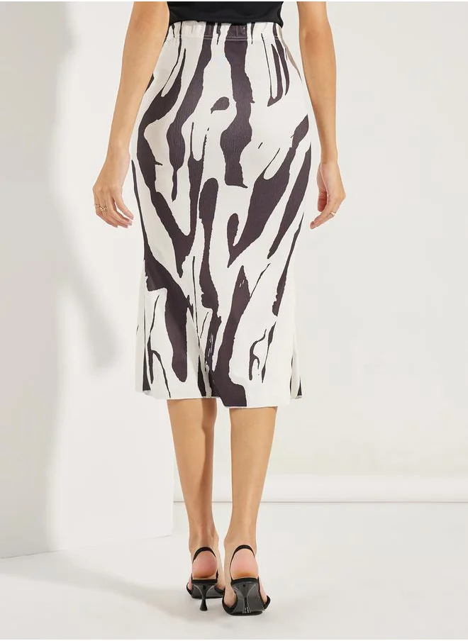 ستايلي Knitted Abstract Print Fit & Flare Midi Skirt