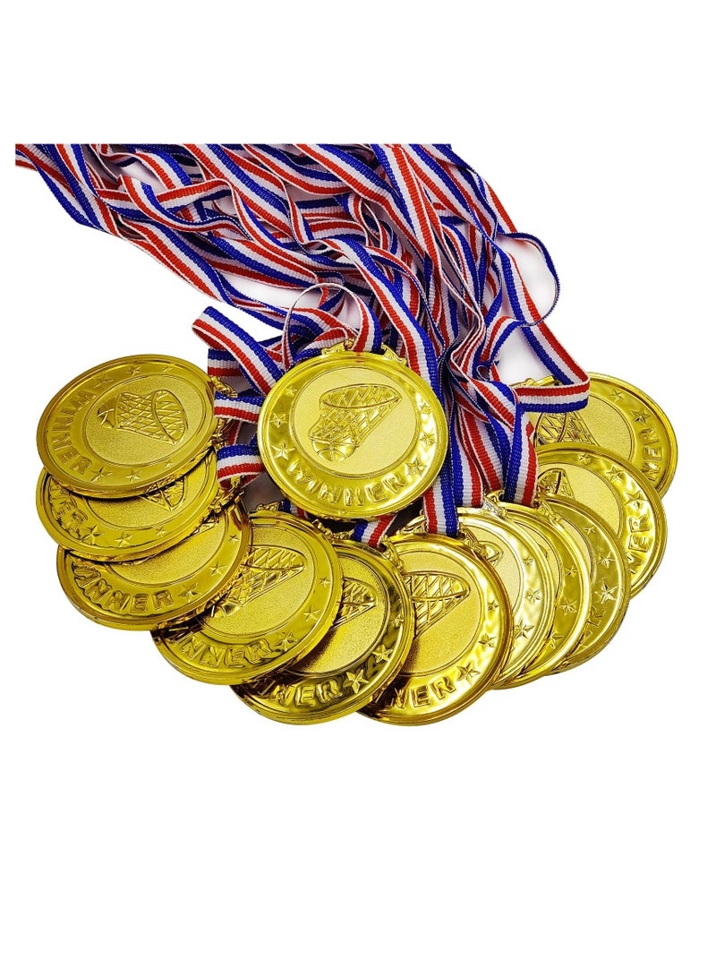 SYOSI 12 Pack Basketball Medals for Kids, 2.6 Inch Plastic Gold Winner Award Medals with Neck Ribbon for Kids for Sports Competitions, Party Favors, Birthday Gifts, School Celebration - Image 2