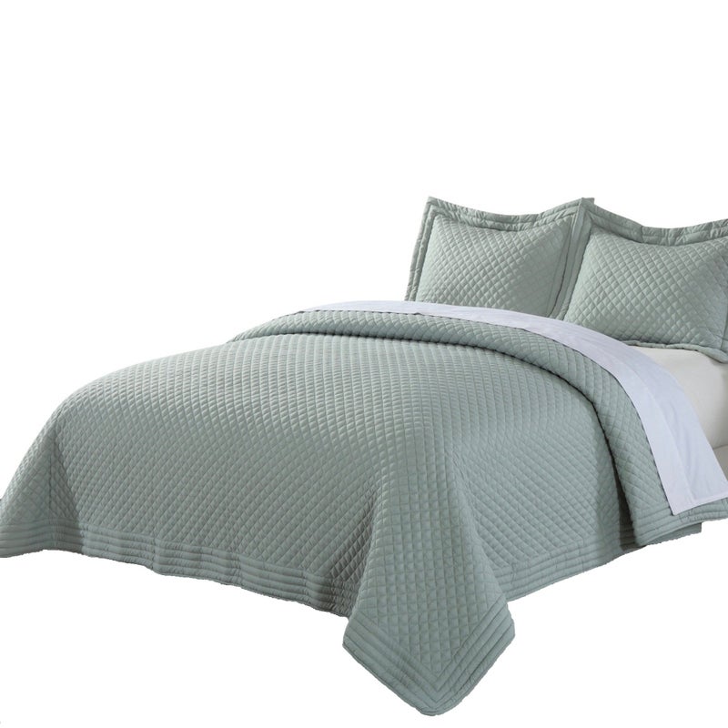 Permafresh Lotus Home Stayclean Bacteria Reducing Diamondesque Water and Stain Resistant Microfiber Quilt King Sage