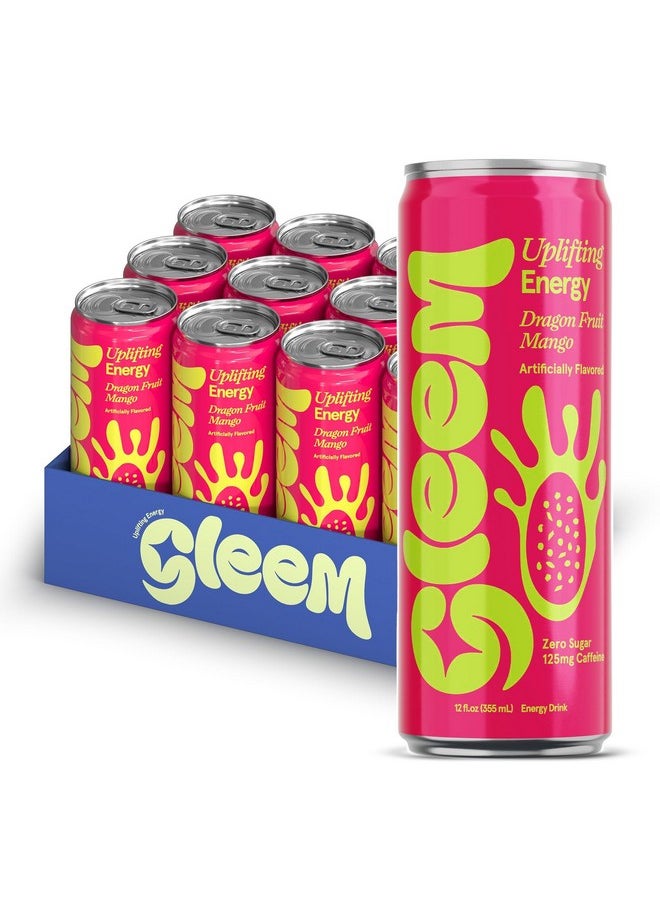 Gleem Gleem Energy Drink, Zero Sugar, Low Calorie, 125mg Natural Caffeine, B & C Vitamins, Asian-Inspired Flavors, Dragon Fruit Mango, 12 Fl Oz (Pack of 12)  - Image 1