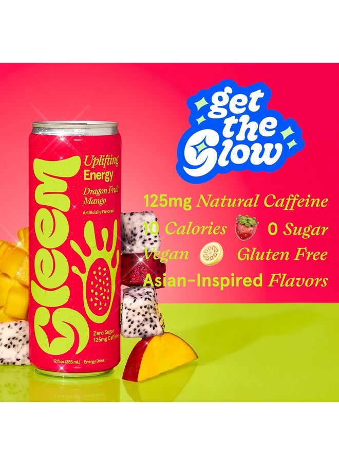 Gleem Gleem Energy Drink, Zero Sugar, Low Calorie, 125mg Natural Caffeine, B & C Vitamins, Asian-Inspired Flavors, Dragon Fruit Mango, 12 Fl Oz (Pack of 12)  - Image 2